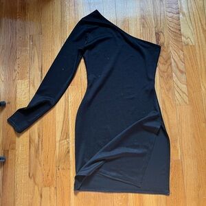 Pretty little thing one sleeve mini black dress with slit